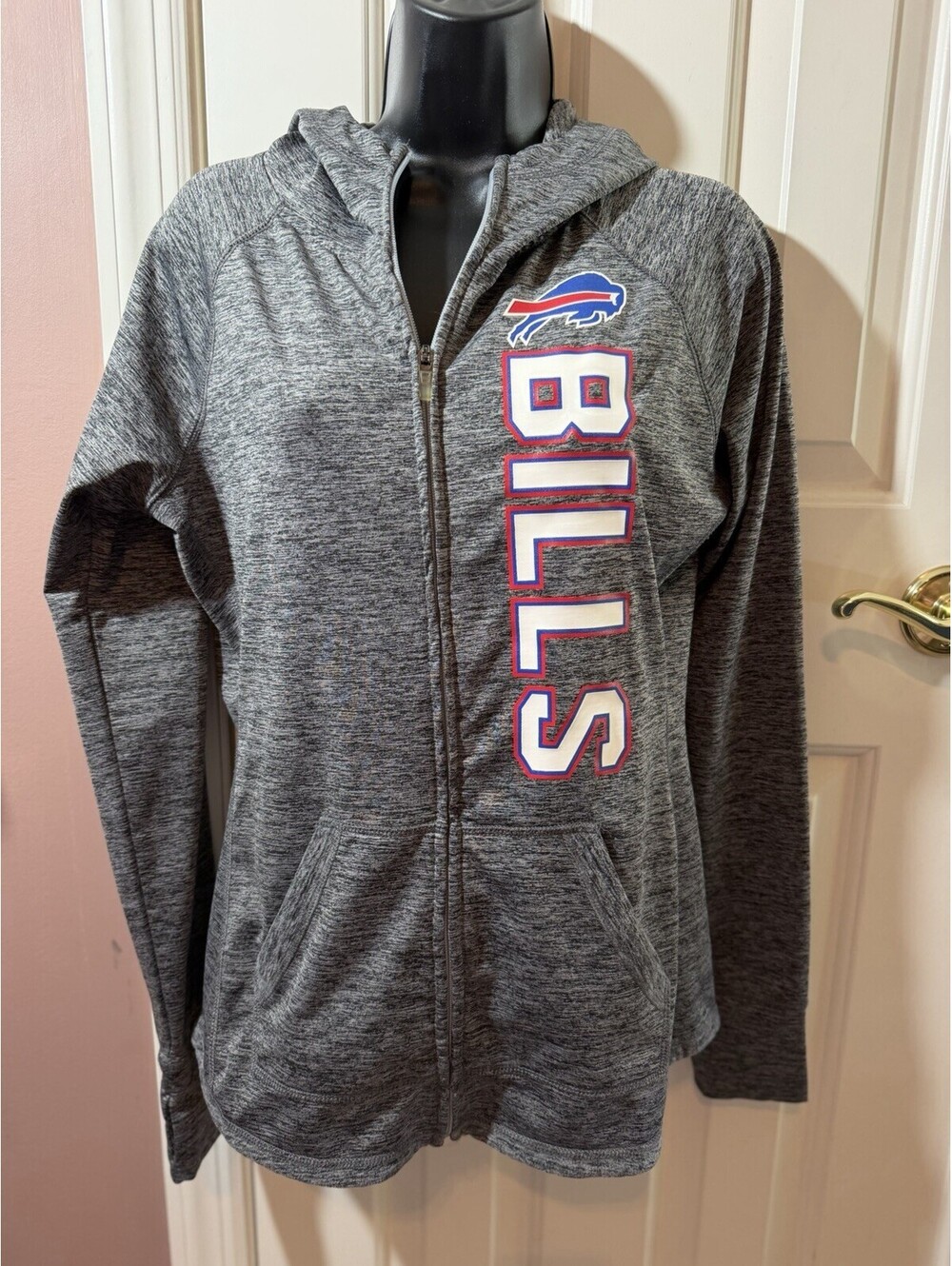 NFL Team Apparel Buffalo Bills Womens S Full Zip Hoodie Gray Space Dye Athletic